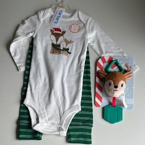 Carter's Festive White and Green Bodysuit with Deer